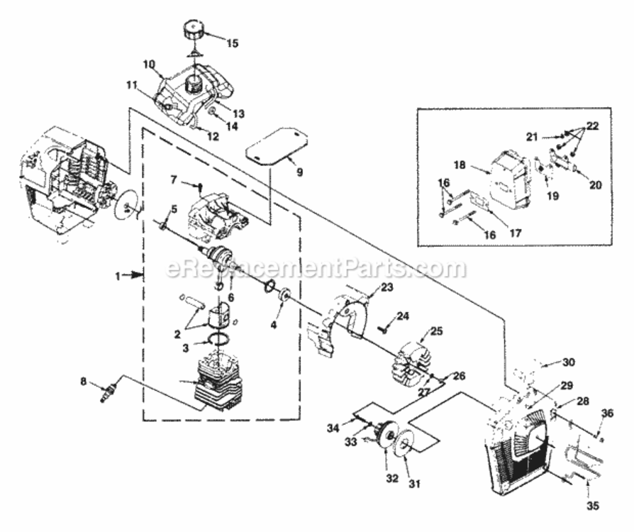 Starter_Tank_Engine_Internals_And_Muffler Diagram and Parts List for UT-15077-B  Homelite Trimmer