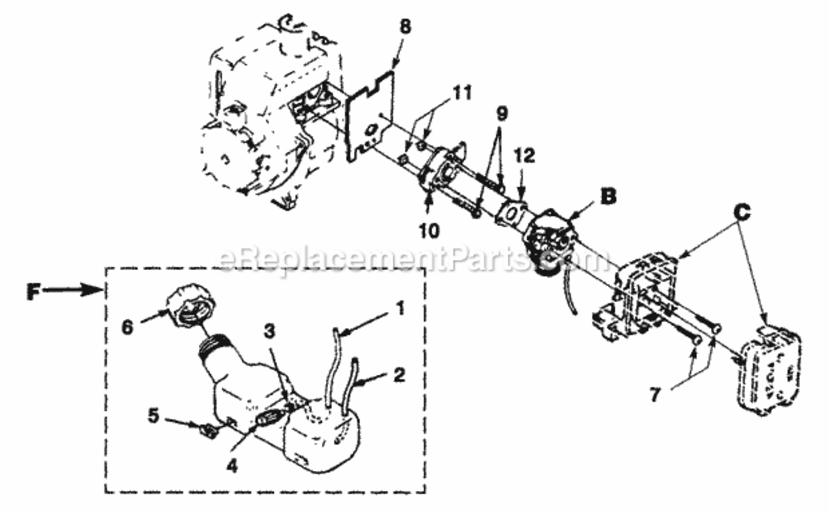 Carburetor_-_Fuel_Tank Diagram and Parts List for UT-15091-E  Homelite Trimmer