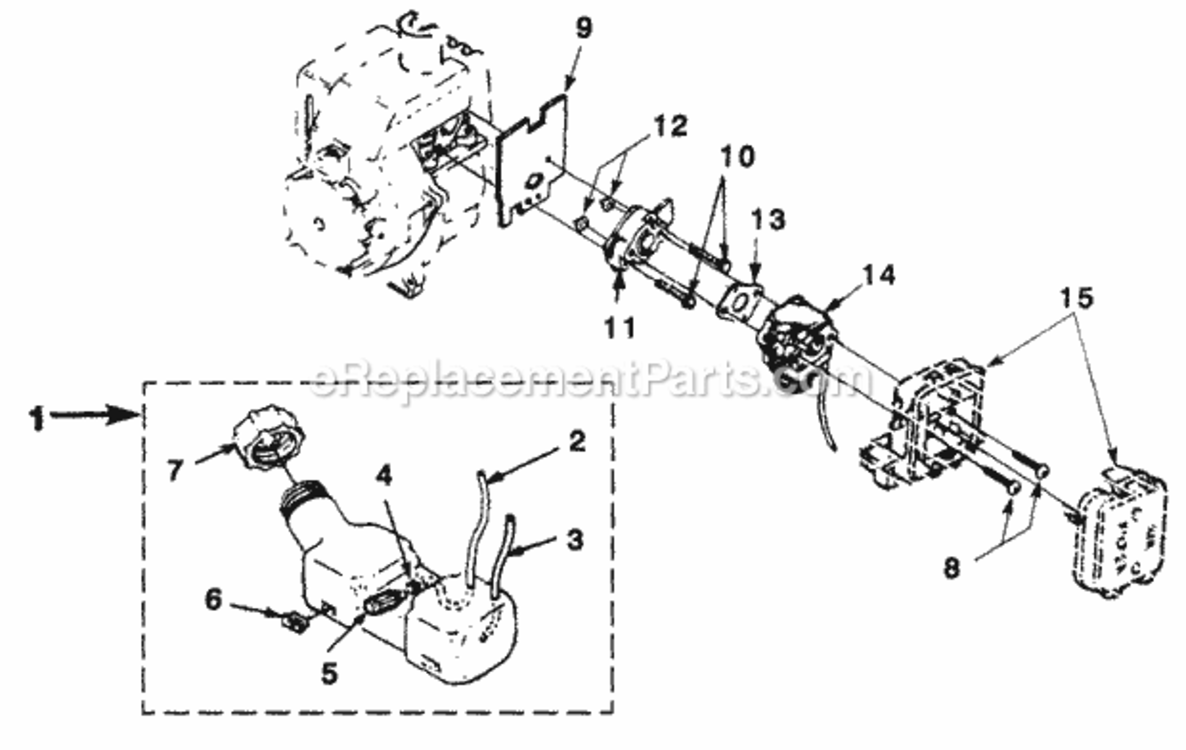 Carburetor_-_Fuel_Tank Diagram and Parts List for UT-15091-F  Homelite Trimmer