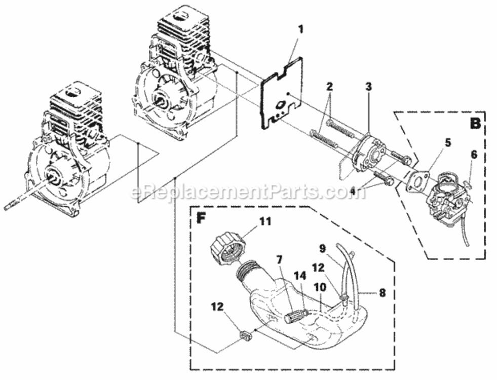 Carburetor_-_Fuel_Tank Diagram and Parts List for UT-15136-A  Homelite Trimmer