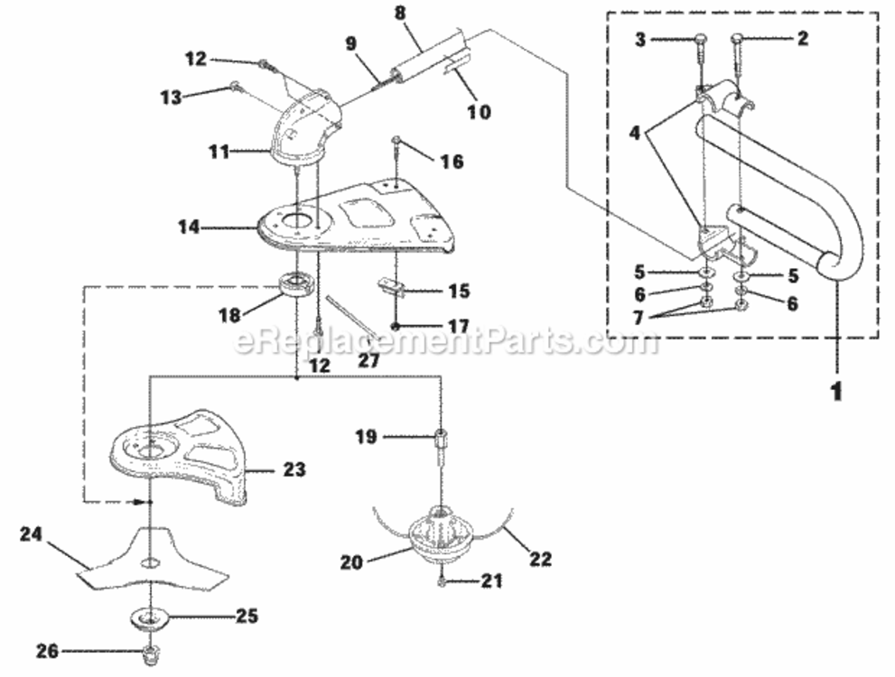 Shaft_-_Spool_And_String_-_Grass_Deflector_-_Blade_Guard_-_Blade Diagram and Parts List for UT-15136-A  Homelite Trimmer