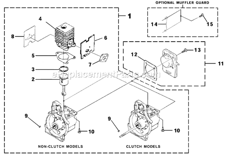 Engine Internal Diagram and Parts List for UT-15136  Homelite Trimmer