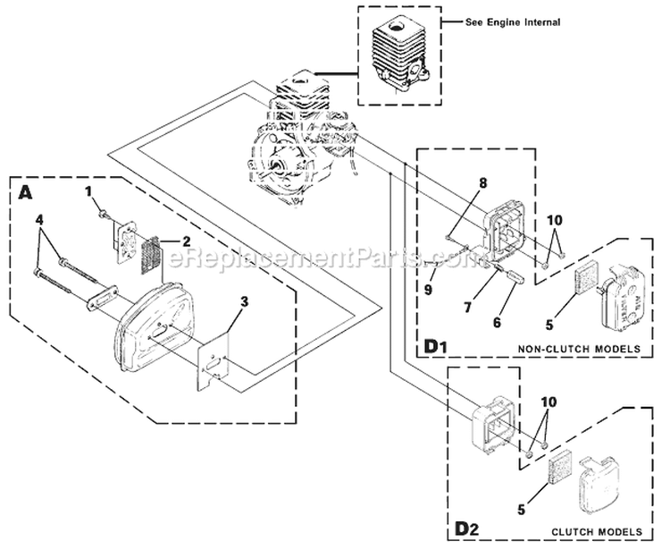 Muffler, Air Cleaner Diagram and Parts List for UT-15136  Homelite Trimmer