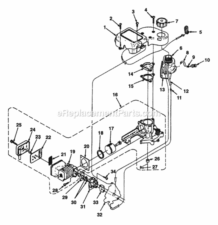 Engine_Internal Diagram and Parts List for UT-18022-1B  Homelite Hedge Trimmer