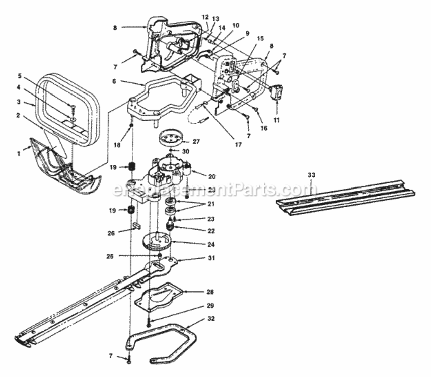 Handles_-_Gear_Box_-_Blades Diagram and Parts List for UT-18022-D  Homelite Hedge Trimmer