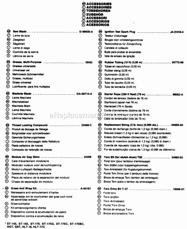 Accessories Diagram and Parts List for UT-20539-C  Homelite Trimmer