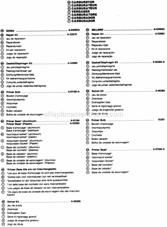 Carburetor Diagram and Parts List for UT-20554-A  Homelite Trimmer