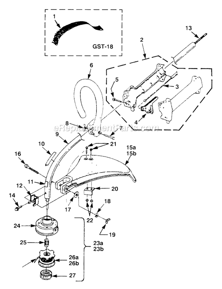 Broom, Handle & Head Diagram and Parts List for UT-20601-A  Homelite Trimmer