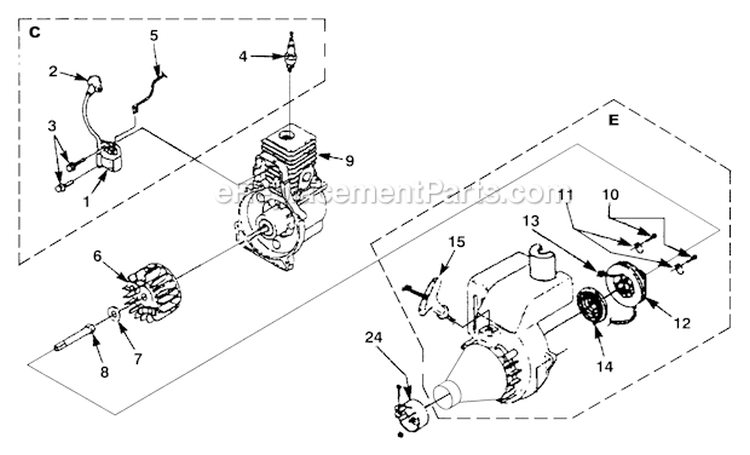 Ignitioná-áRotorá-áStarter Diagram and Parts List for UT-20601-A  Homelite Trimmer