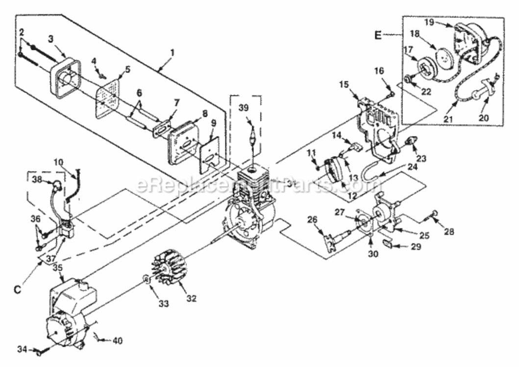 Starter_Ignition_And_Muffler Diagram and Parts List for UT-20610-C  Homelite Trimmer