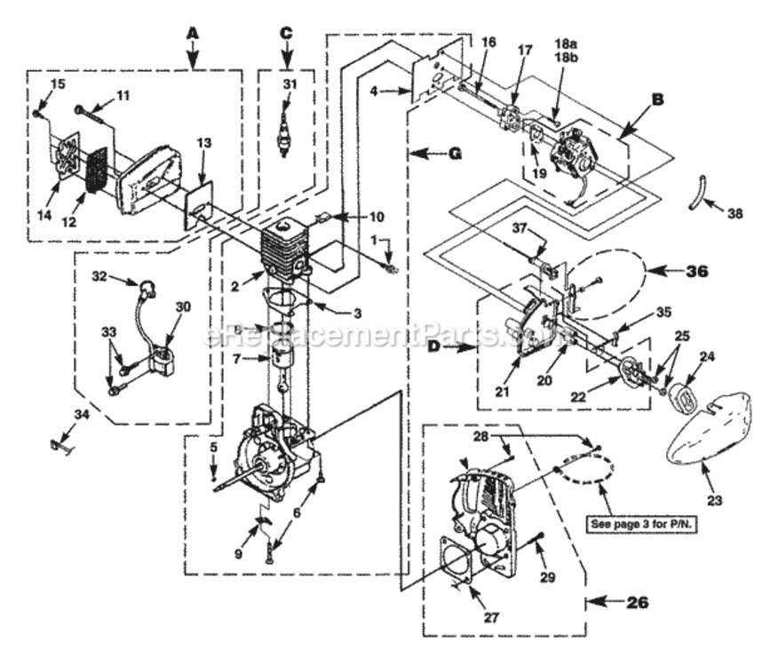 Engine Diagram and Parts List for UT-20618  Homelite Trimmer