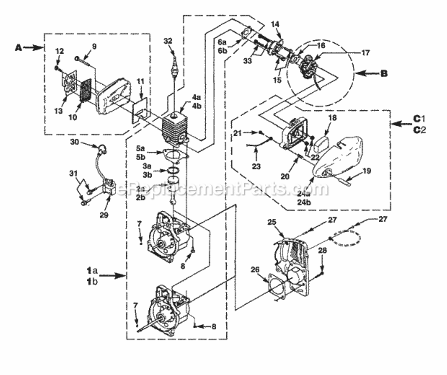 Engine Diagram and Parts List for UT-20625  Homelite Trimmer