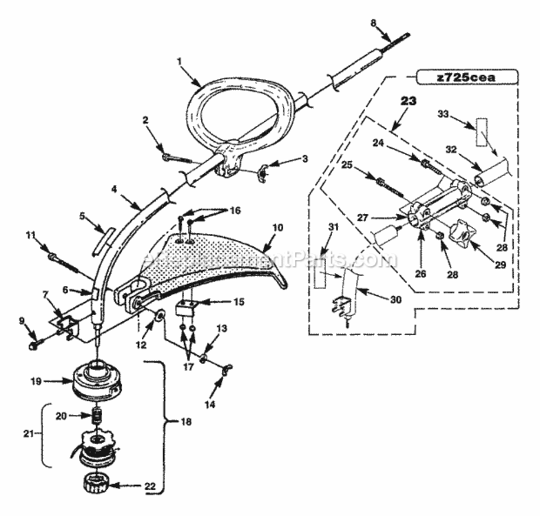 C - Shaft And Head Diagram and Parts List for UT-20644  Homelite Trimmer