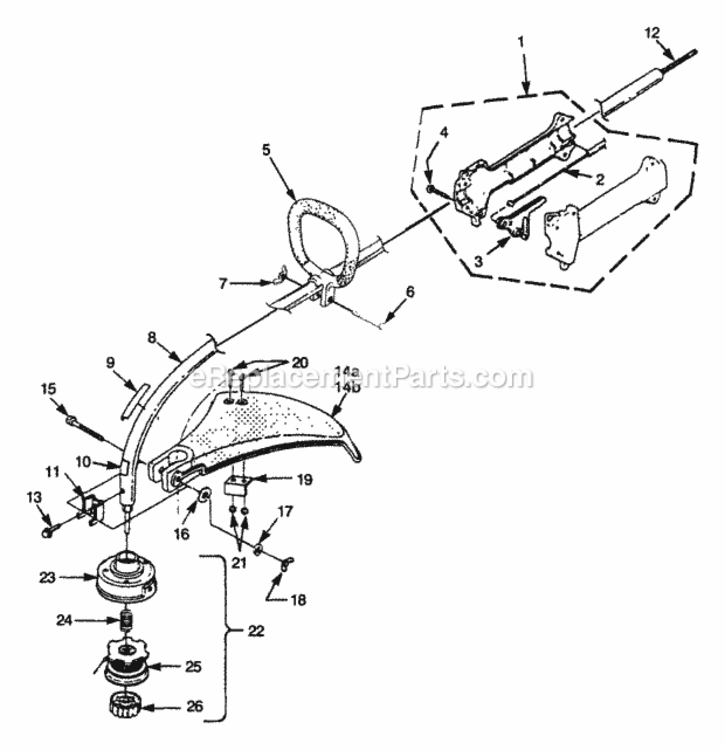 Handles_-_Deflector_-_String_Head_-_Shaft Diagram and Parts List for UT-20667  Homelite Trimmer