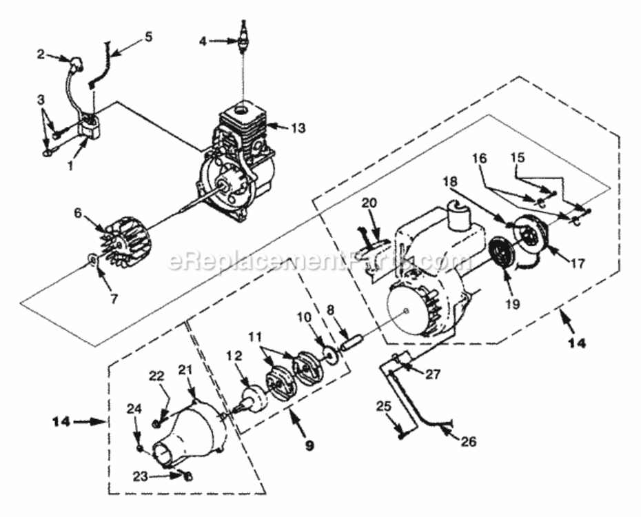 Ignition_-_Rotor_-_Starter_-_Clutch Diagram and Parts List for UT-20667  Homelite Trimmer