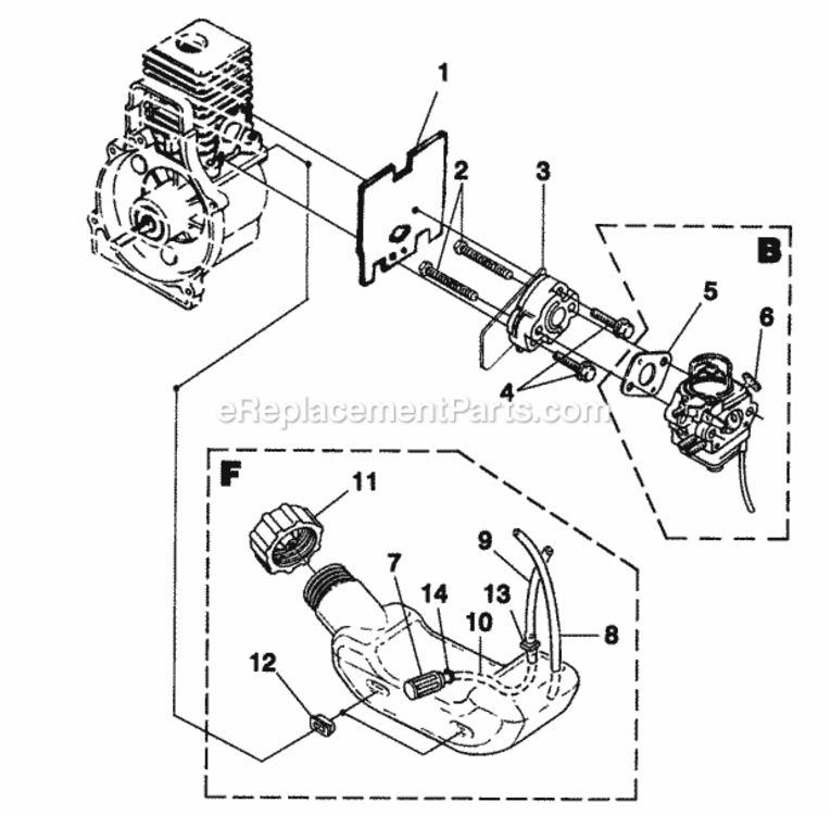Carburetor_-_Fuel_Tank Diagram and Parts List for UT-20677B  Homelite Trimmer