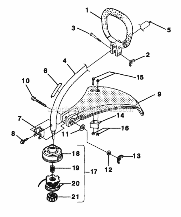 Shaft_-_Spool_And_String_-_Grass_Deflector Diagram and Parts List for UT-20677B  Homelite Trimmer