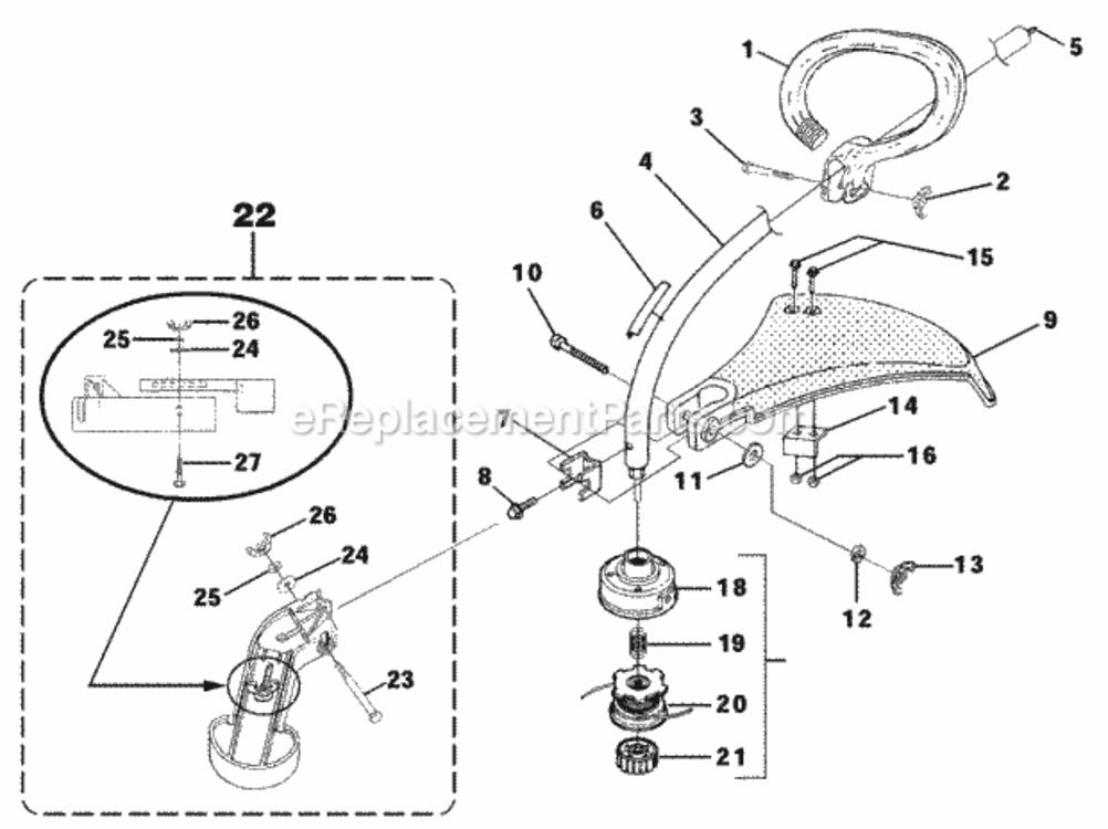 Shaft_-_Spool_And_String_-_Grass_Deflector Diagram and Parts List for UT-20679  Homelite Trimmer