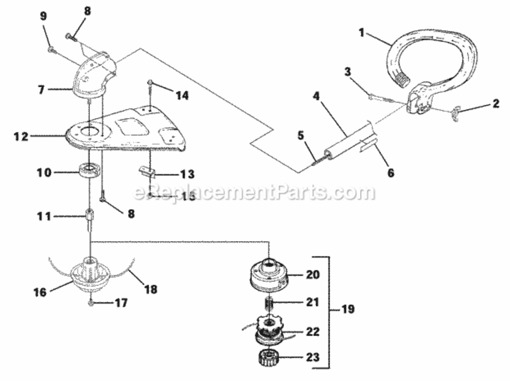 Shaft_-_Spool_And_String_-_Grass_Deflector Diagram and Parts List for UT-20682-A  Homelite Trimmer