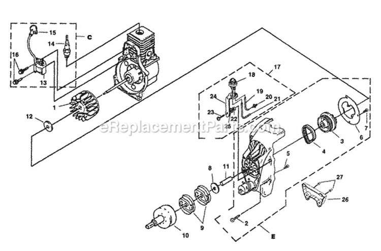 Ignition-Rotor-Starter-Clutch Diagram and Parts List for UT-20683  Homelite Trimmer