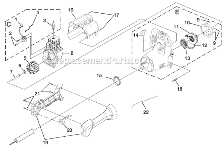 Ignition/Rotor/Starter Diagram and Parts List for UT-20706  Homelite Trimmer