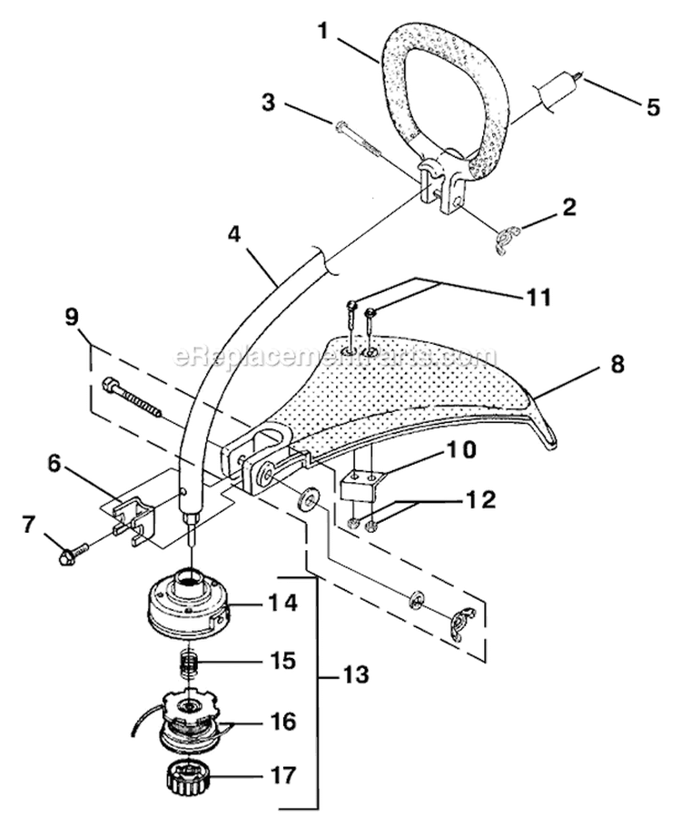 Shaft/Spool And String/ Grass Deflector Diagram and Parts List for UT-20706  Homelite Trimmer