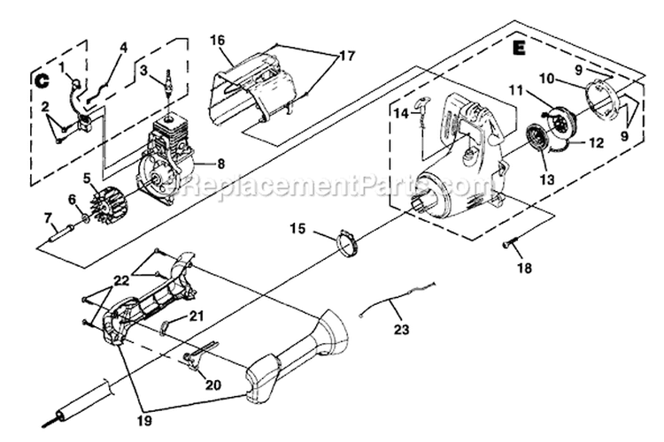 Page C Diagram and Parts List for UT-20715  Homelite Trimmer