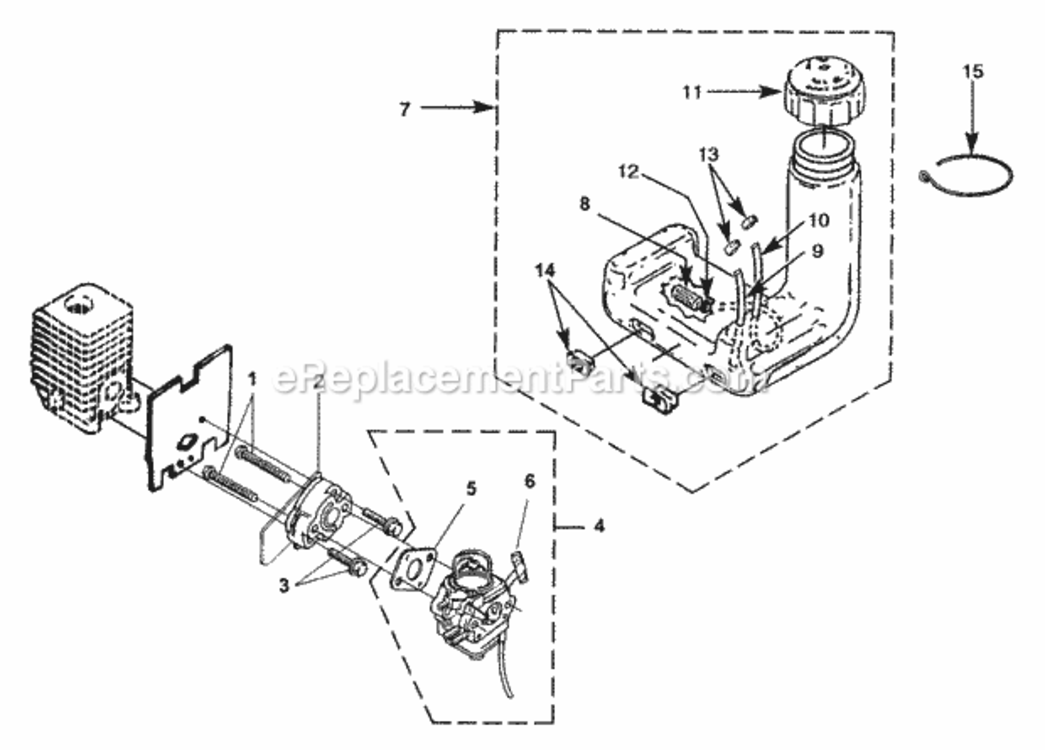 Carburetor_-_Fuel_Tank Diagram and Parts List for UT-20718  Homelite Trimmer
