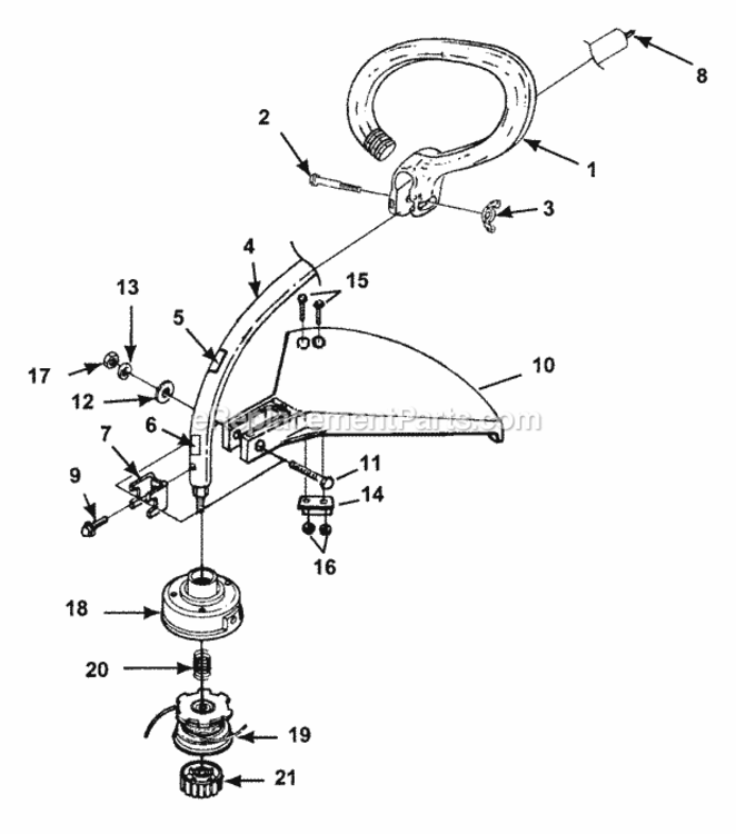 Handle_-_Shaft_-_Deflector_-_Spool_And_String Diagram and Parts List for UT-20718  Homelite Trimmer