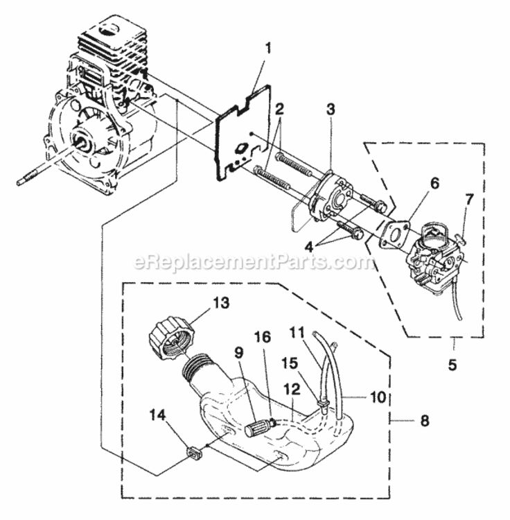 Carburetor_-_Fuel_Tank Diagram and Parts List for UT-20725  Homelite Trimmer