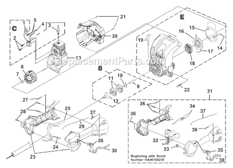 Page G Diagram and Parts List for UT-20735  Homelite Trimmer