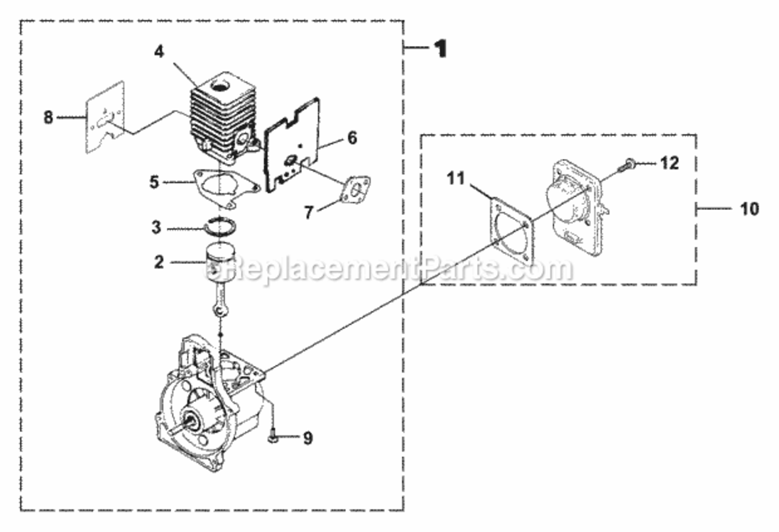Engine_Internal Diagram and Parts List for UT-20741  Homelite Trimmer