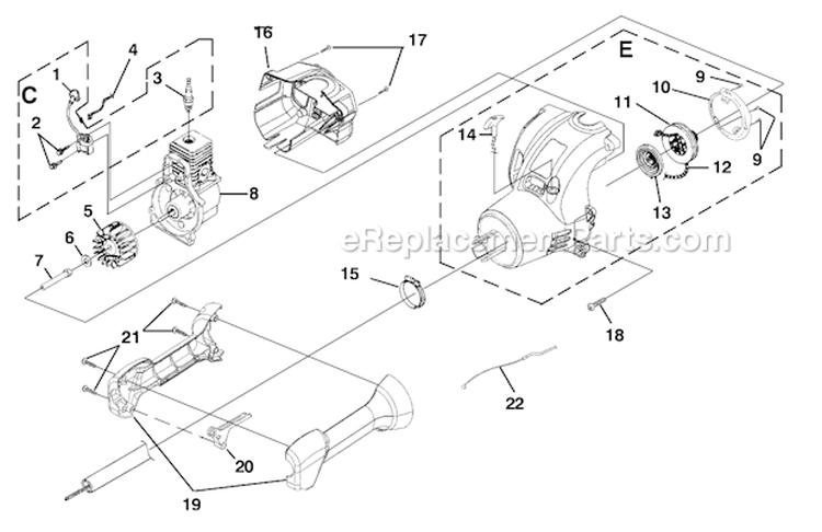 Ignition-Rotor-Starter Diagram and Parts List for UT-20772  Homelite Trimmer