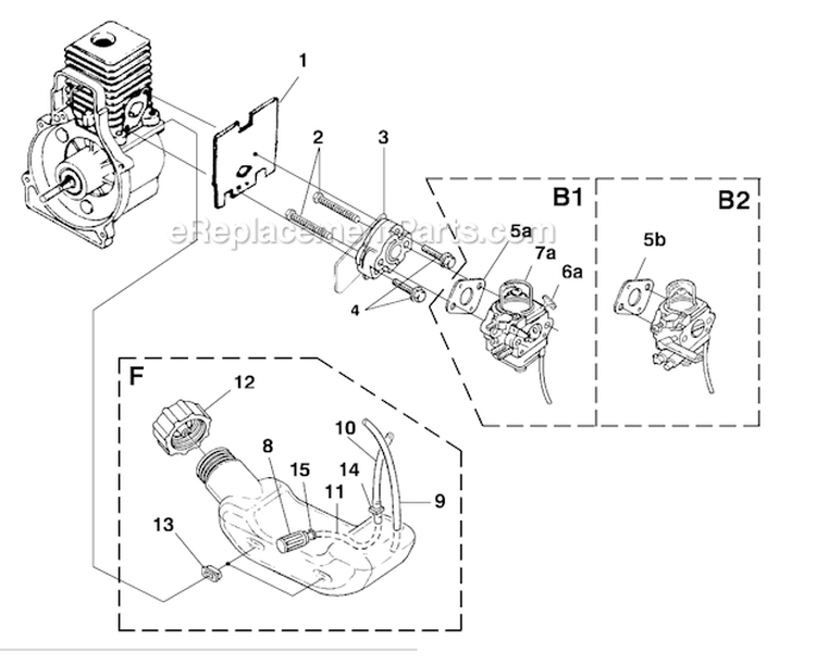 Carburetor-Fuel Tank Diagram and Parts List for UT-20772  Homelite Trimmer
