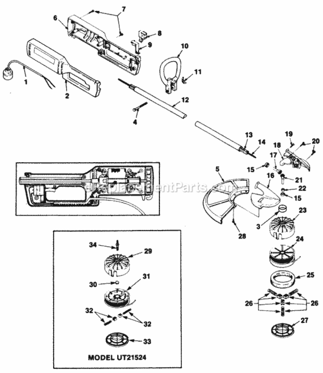Exploded_View Diagram and Parts List for UT-21524-A  Homelite Trimmer