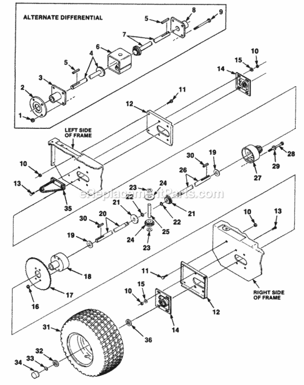 Differential Diagram and Parts List for UT-32018  Homelite Lawn Tractor