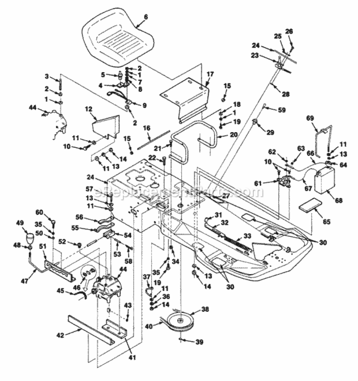 Frame Diagram and Parts List for UT-32024-A  Homelite Lawn Tractor