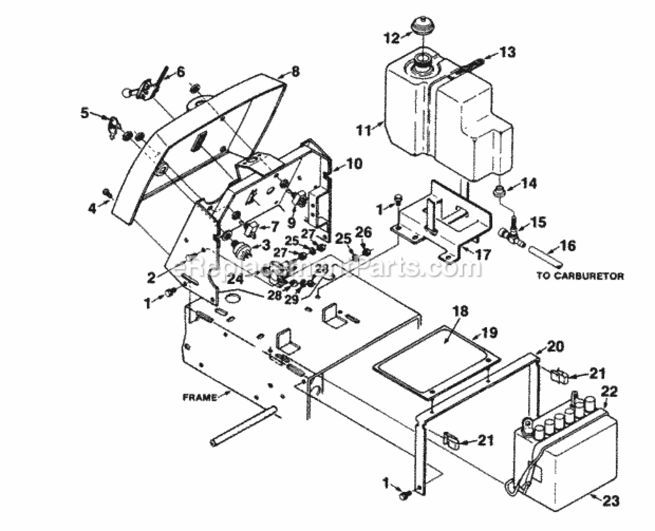 Control_Panel_Battery_And_Gas_Tank Diagram and Parts List for UT-33004-A  Homelite Lawn Tractor