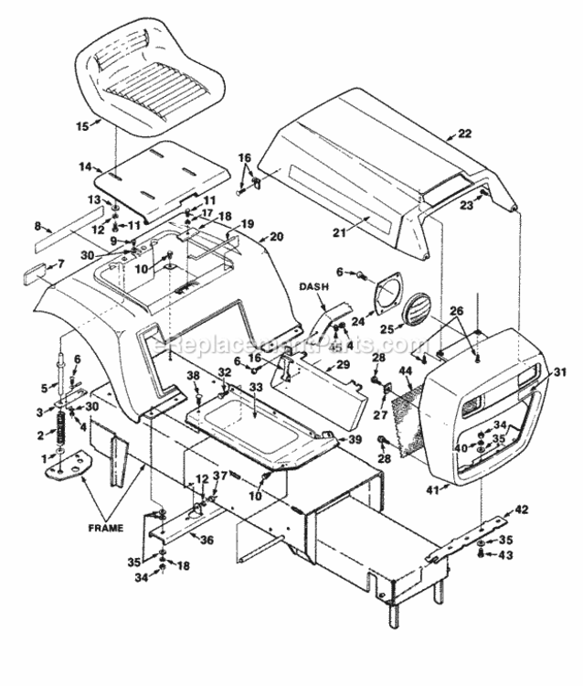 Cowlings_Rear_Fender_And_Seat_Assembly Diagram and Parts List for UT-33004-A  Homelite Lawn Tractor