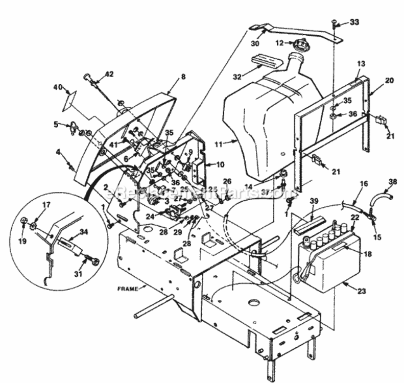 Control_Panel_Battery_And_Gas_Tank Diagram and Parts List for UT-33010  Homelite Lawn Tractor