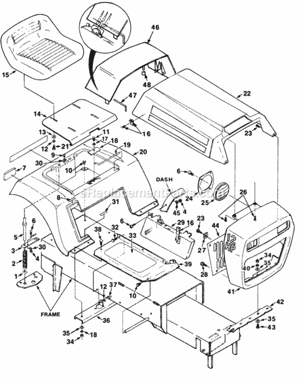 Cowling_Rear_Fender_And_Seat_Assembly Diagram and Parts List for UT-33010  Homelite Lawn Tractor