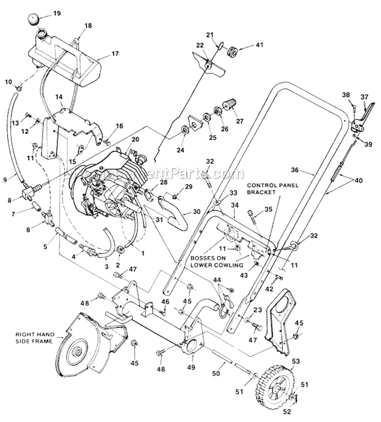 Handles and Tank Diagram and Parts List for UT-35012-A  Homelite Snow Blower