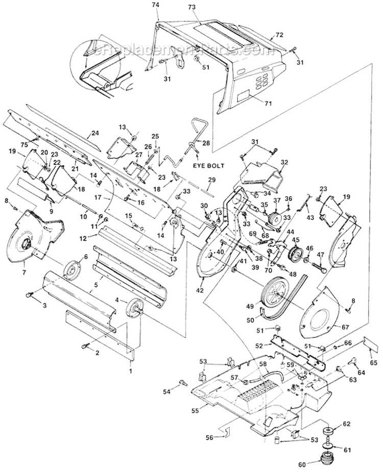 Paddles and Drive Diagram and Parts List for UT-35012-A  Homelite Snow Blower