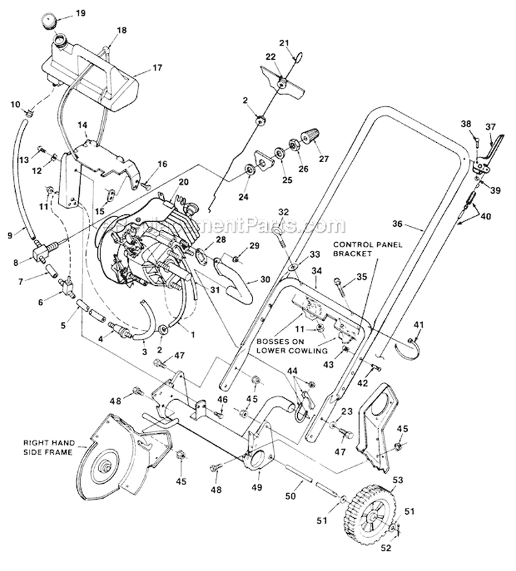 Handles and Tank Diagram and Parts List for UT-35012-B  Homelite Snow Blower