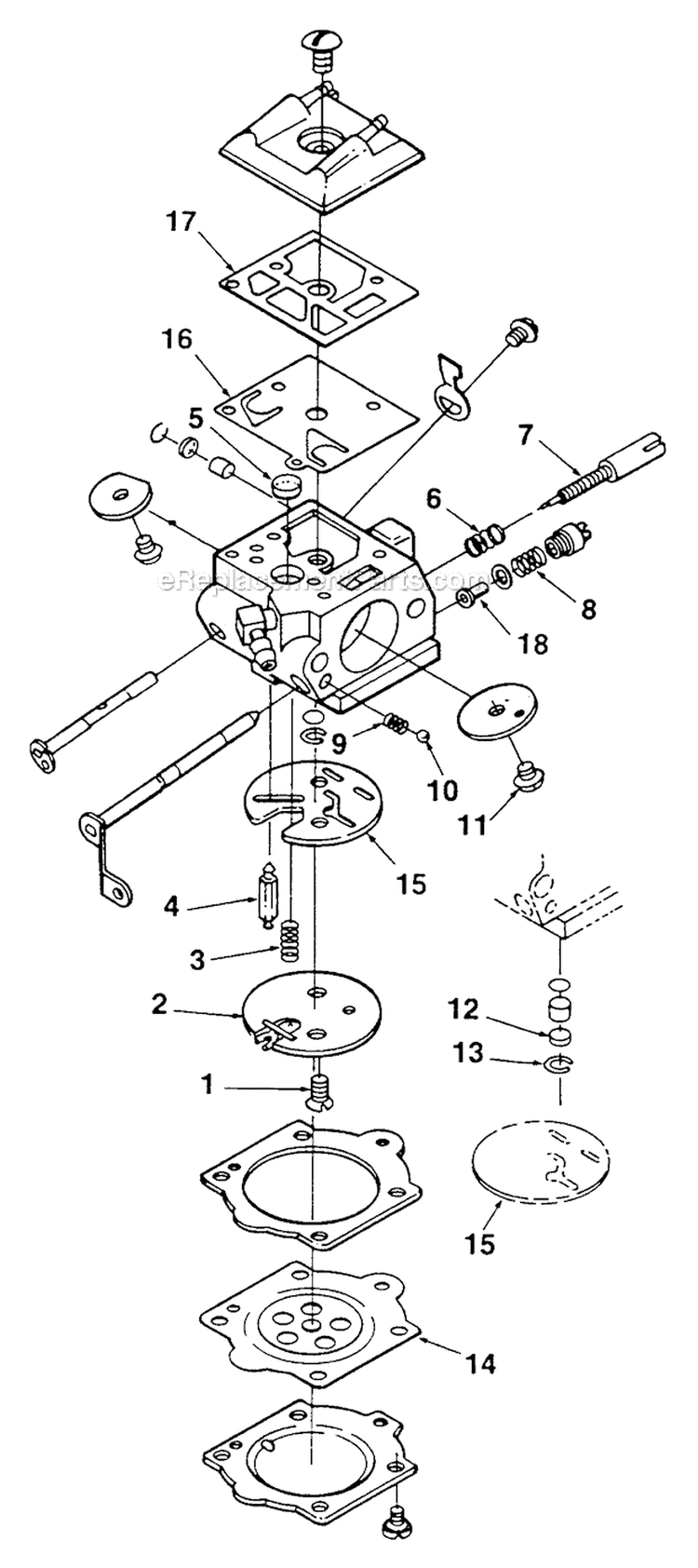 Carburetor Diagram and Parts List for UT-35016  Homelite Snow Blower