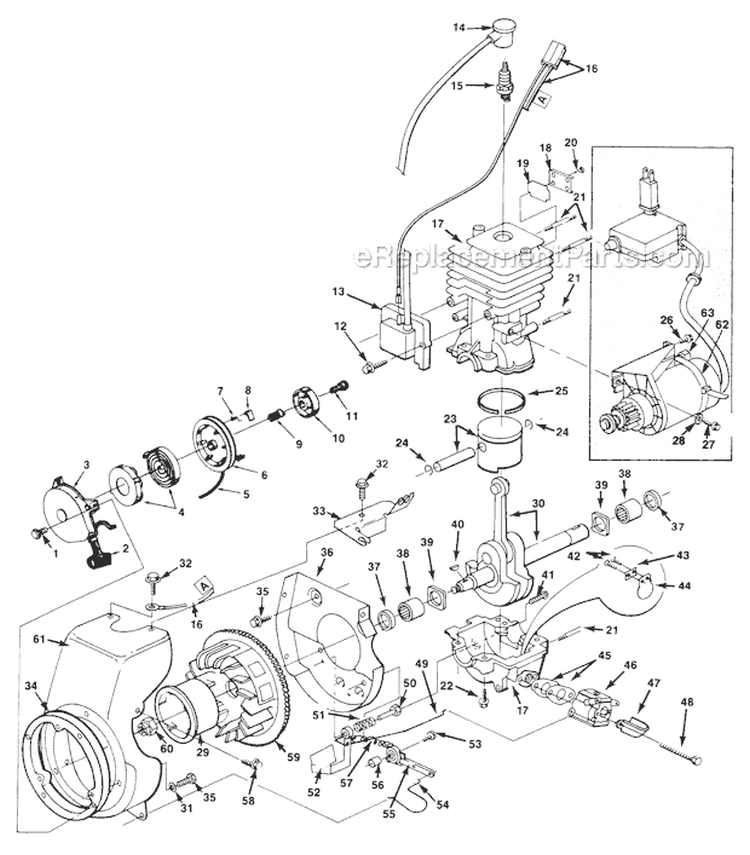 Engine Diagram and Parts List for UT-35016  Homelite Snow Blower