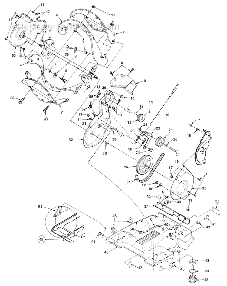 Auger and Drive Diagram and Parts List for UT-35017  Homelite Snow Blower