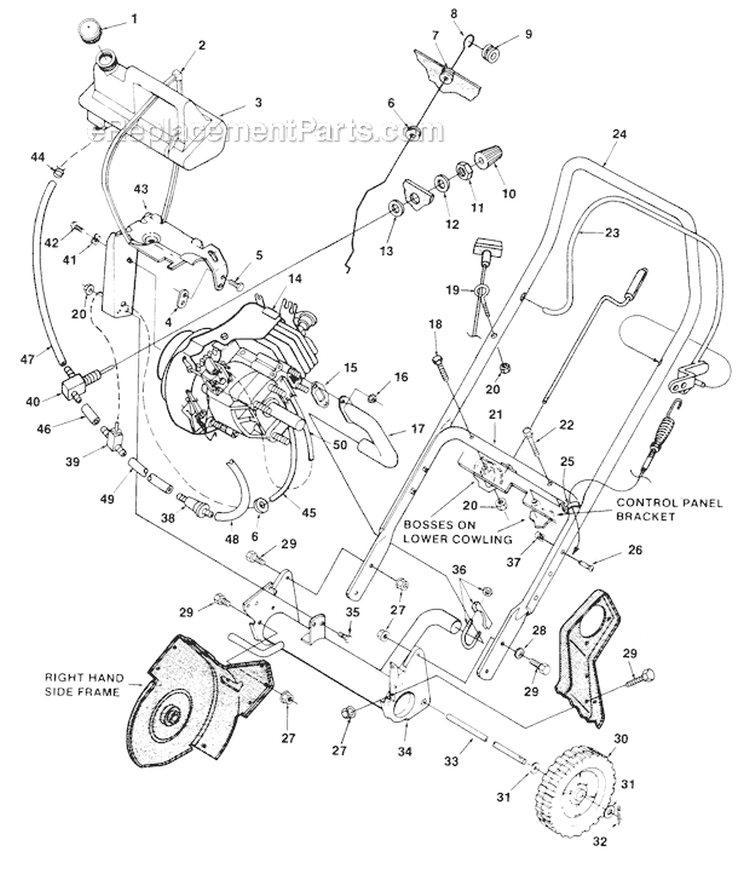 Handles and Tank Diagram and Parts List for UT-35017  Homelite Snow Blower