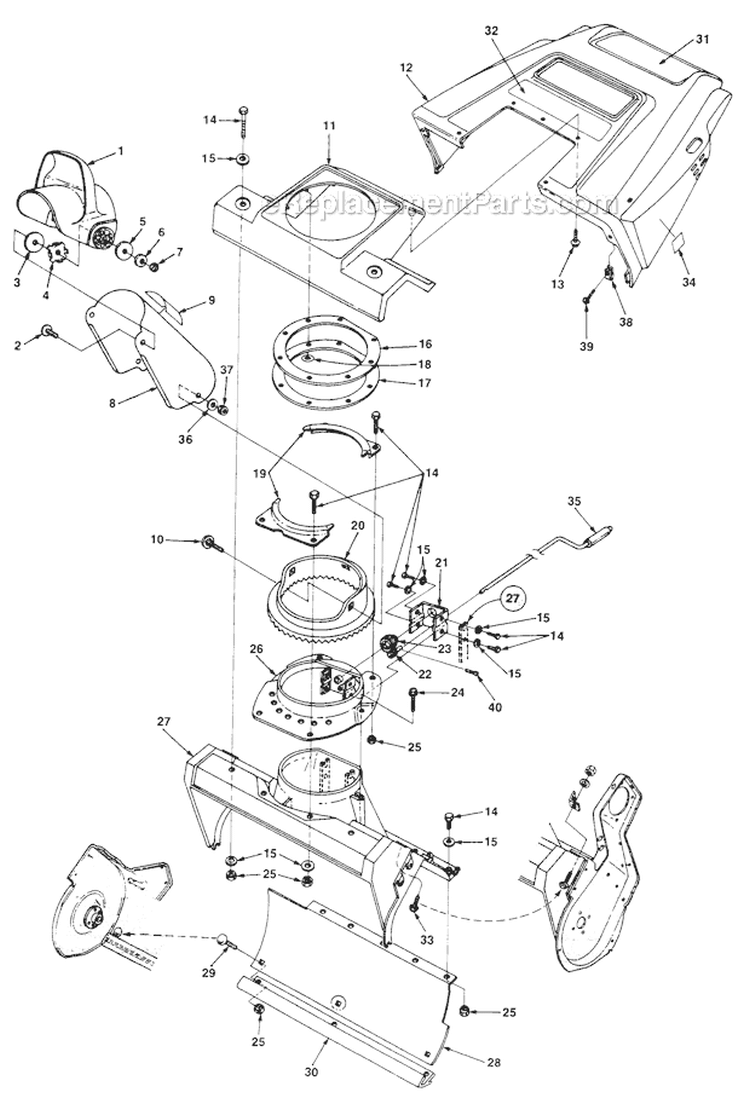 Housing and Chute Diagram and Parts List for UT-35017  Homelite Snow Blower