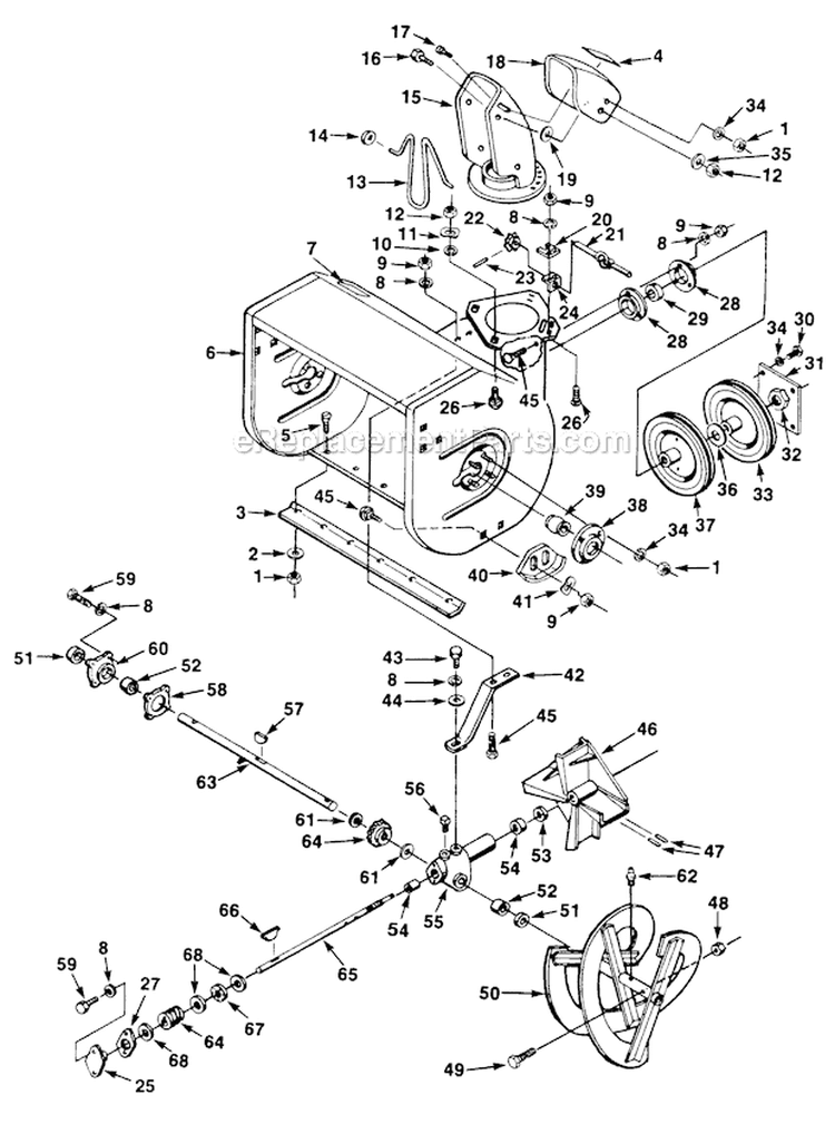 Auger Diagram and Parts List for UT-35019-A  Homelite Snow Blower
